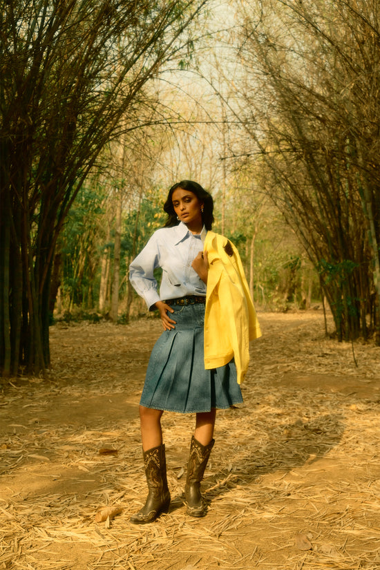Pleated Denim Skirt